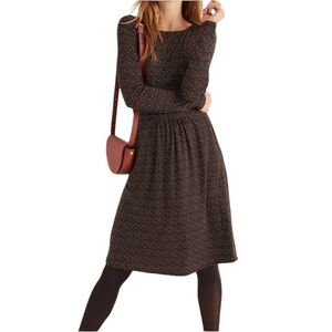 Boden Abigail Jersey Dress Dots Size 6 Petite Pockets Ruched Long Slv Classic 6P